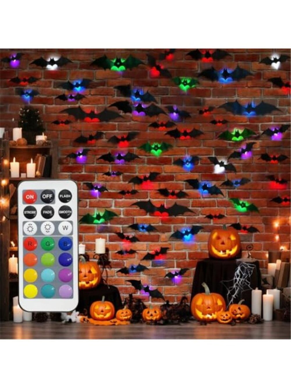 Light Up Bats Halloween Decorations with Remote Control, 3D Bat Wall Decor, 6pcs